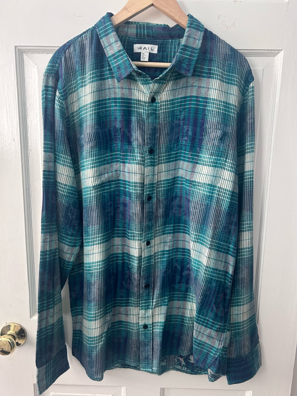 NORDSTROM THE RAIL Men’s Soft Lightweight Blue Green Plaid Button-down XXL